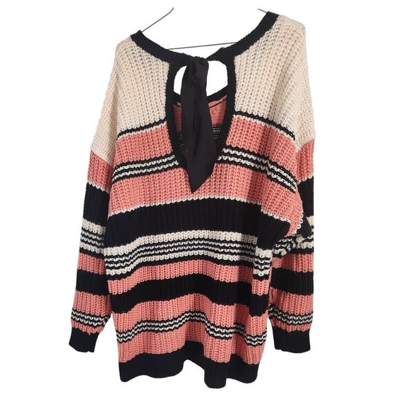 Torrid Striped V-Neck Tie Knit Sweater Womens Plus Size 3x - Picture 2 of 4